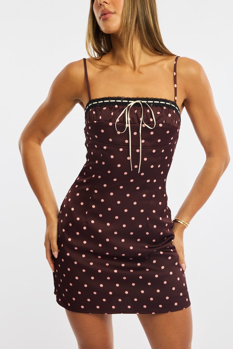Red Polka Dot Mini Dress Satin for Ally Fashion