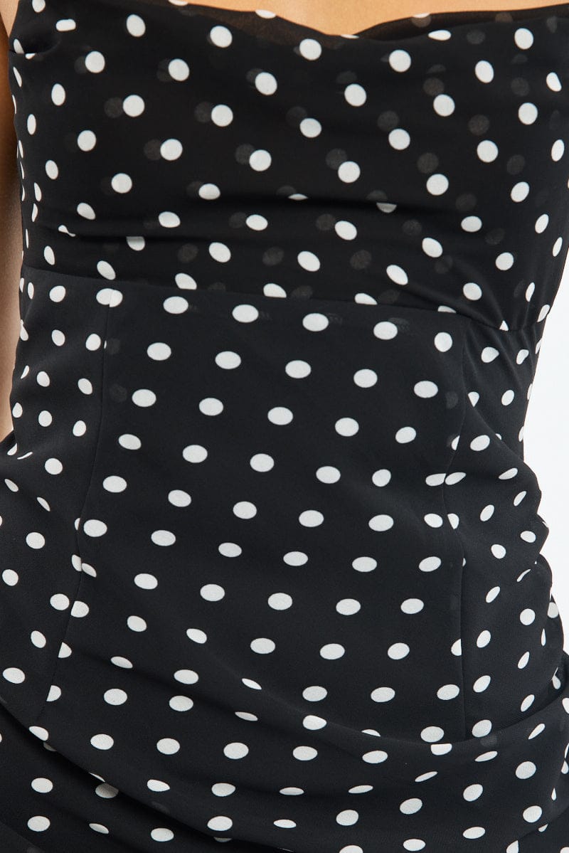 Black Polka Dot Maxi Dress Strappy for Ally Fashion