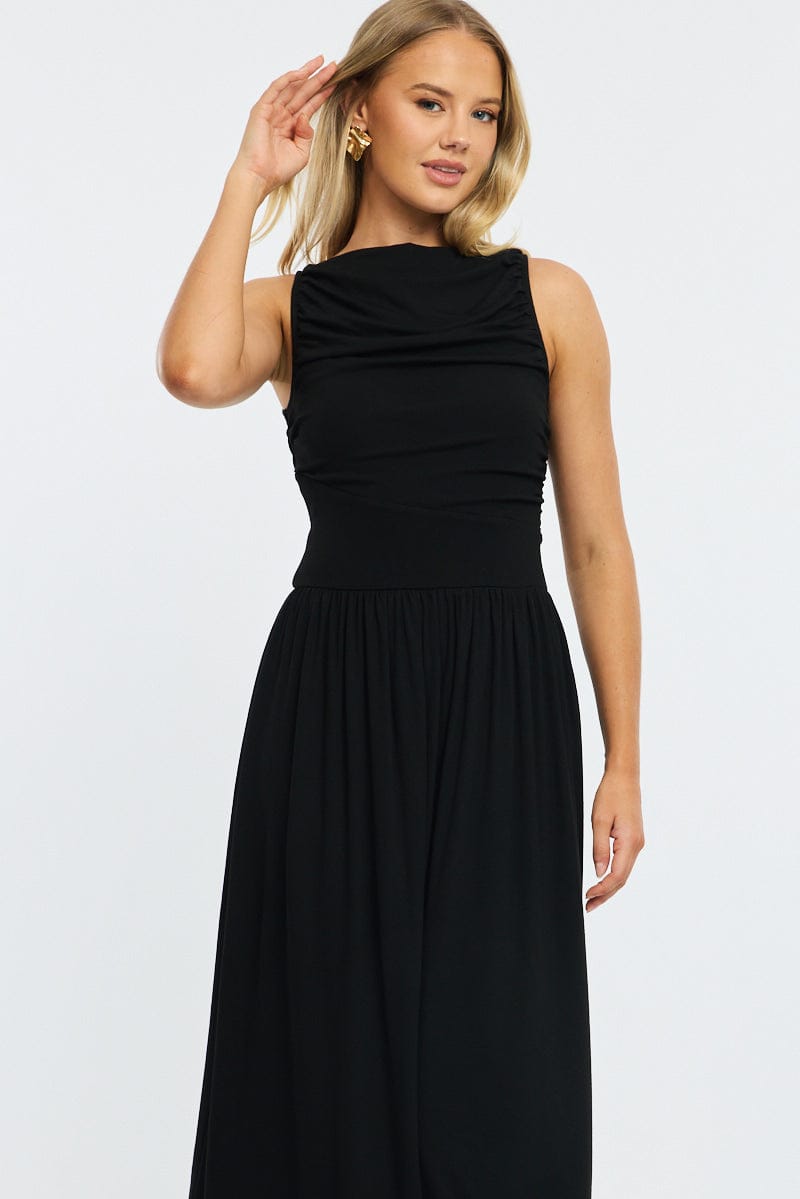 Black Maxi Dress Boat Neck for Ally Fashion