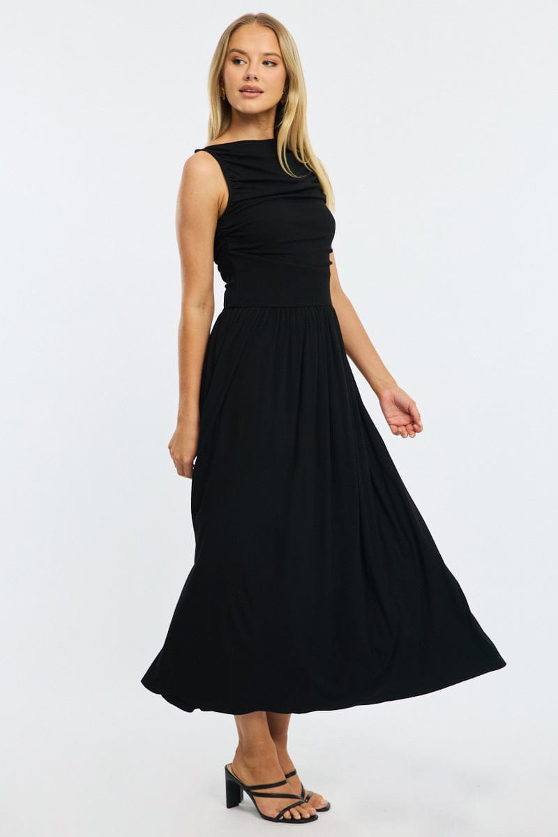 Black Maxi Dress Boat Neck | Ally Fashion Black Maxi Dress Boat Neck | Ally Fashion