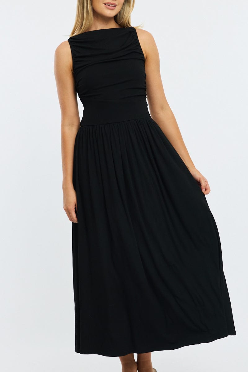 Black Maxi Dress Boat Neck for Ally Fashion