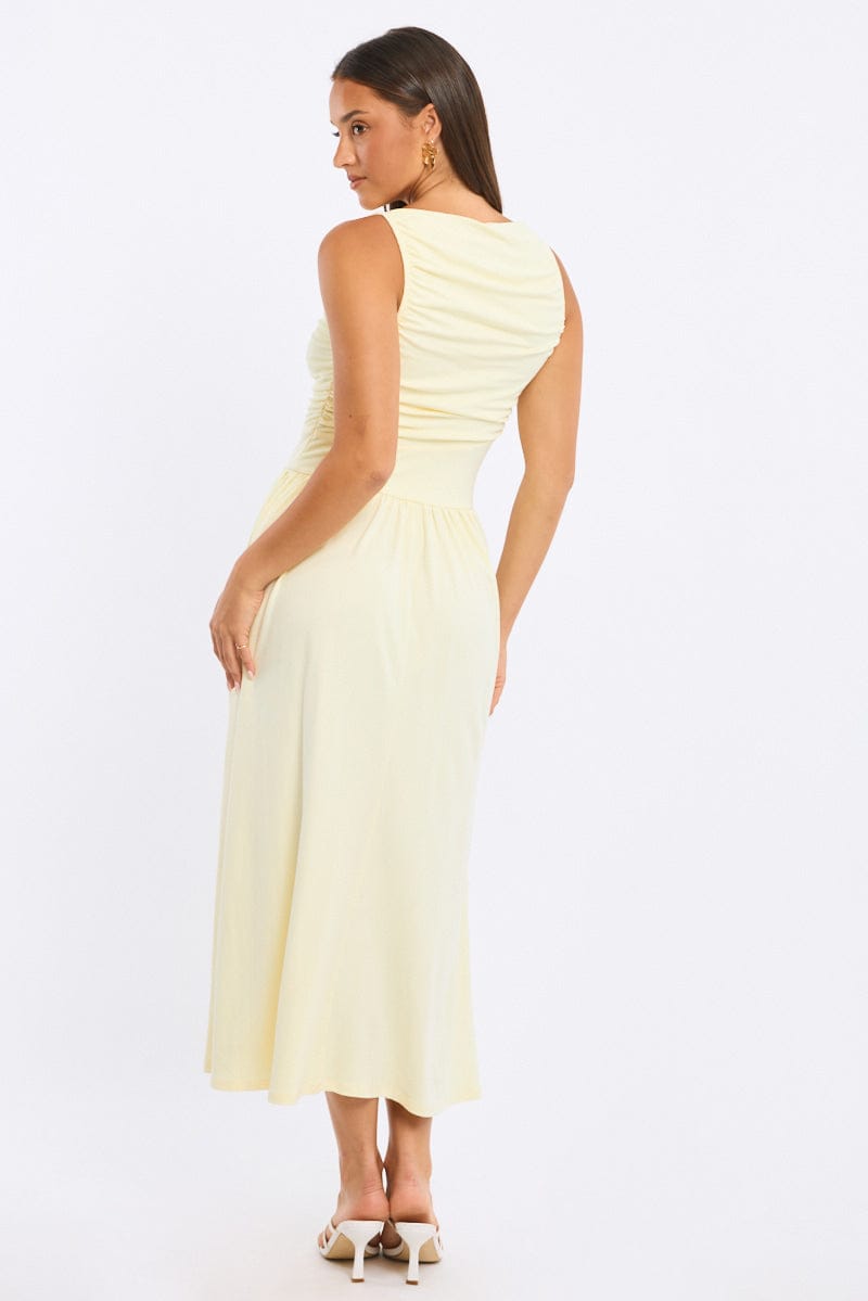 Yellow Maxi Dress Boat Neck for Ally Fashion