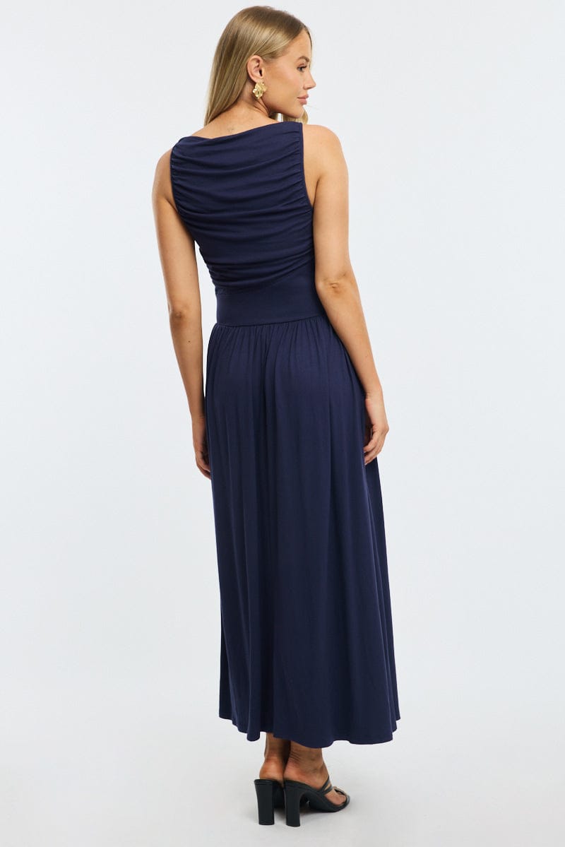 Blue Maxi Dress Boat Neck for Ally Fashion