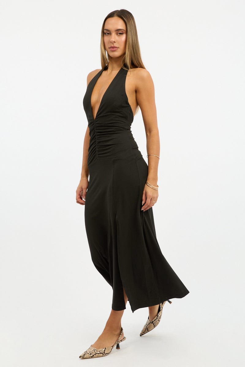 Black Halter Neck Midi Dress for Ally Fashion