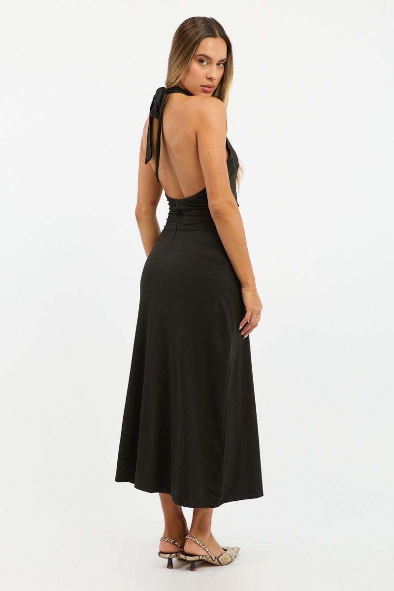 Black Halter Neck Midi Dress for Ally Fashion
