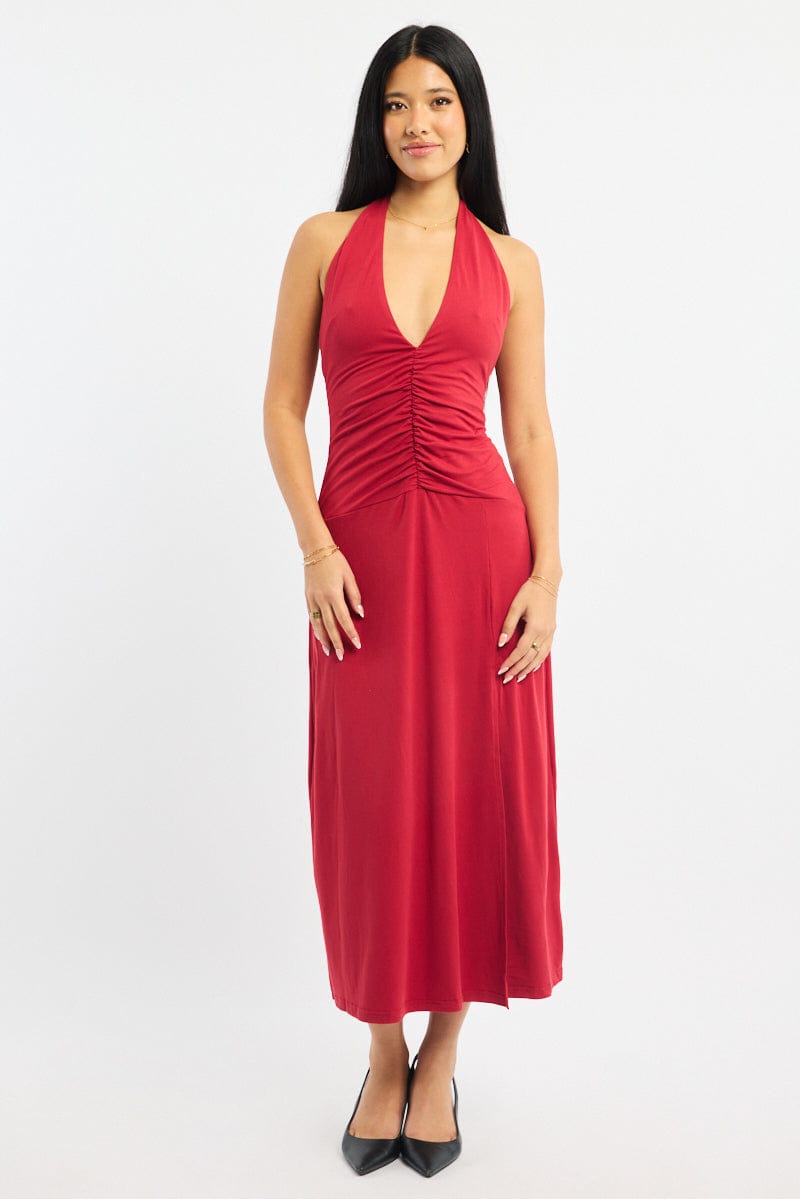 Red Halter Neck Midi Dress | Ally Fashion Red Halter Neck Midi Dress | Ally Fashion