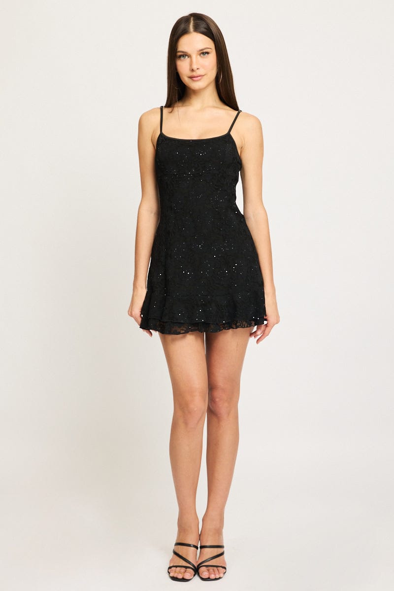 Black Mini Dress Strappy Lace for Ally Fashion