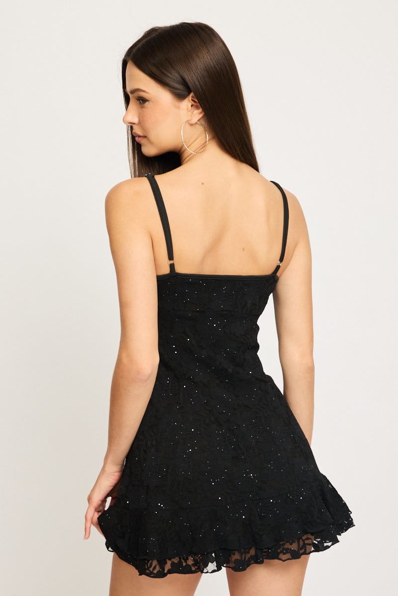 Black Mini Dress Strappy Lace for Ally Fashion