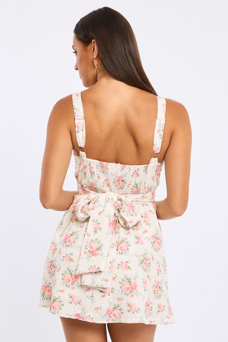 White Ditsy Fit And Flare Dress Mini for Ally Fashion