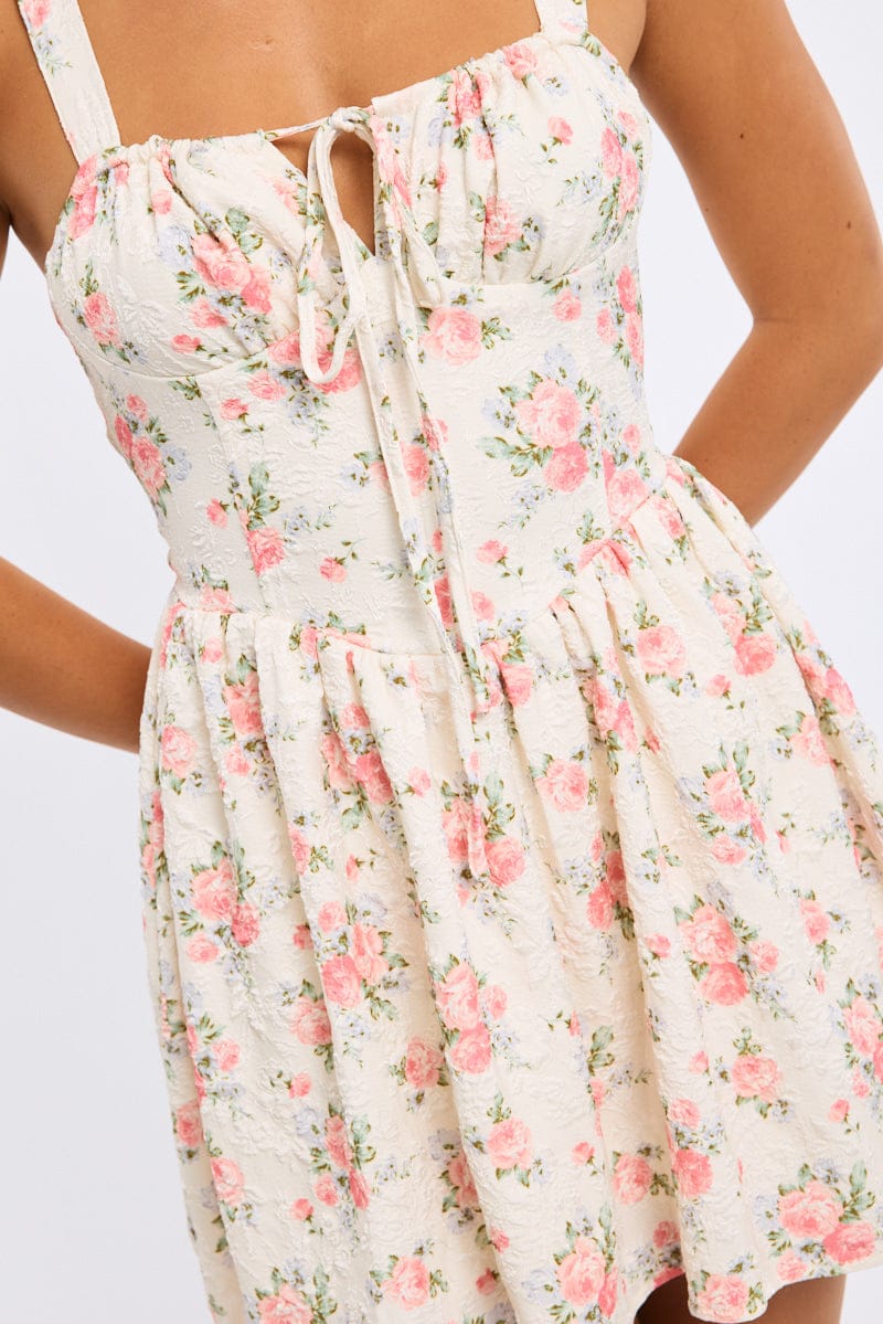 White Ditsy Fit And Flare Dress Mini for Ally Fashion