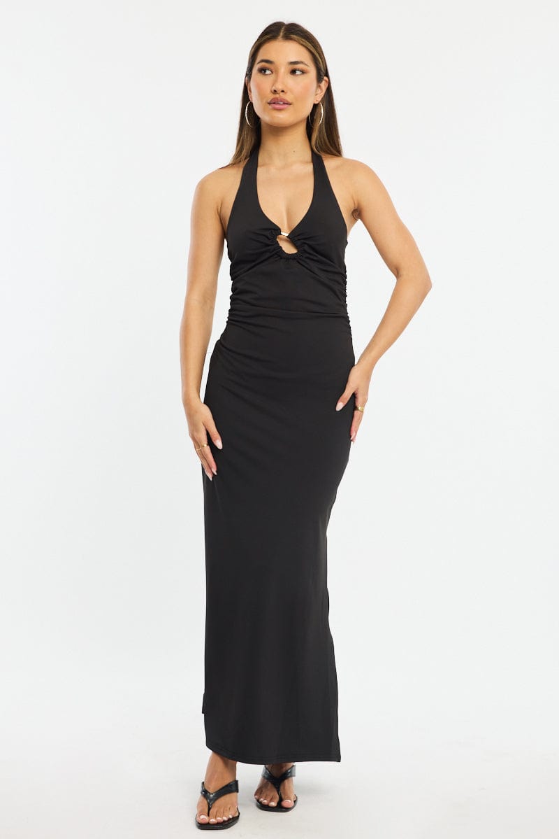 Black Maxi Dress Halter Neck for Ally Fashion