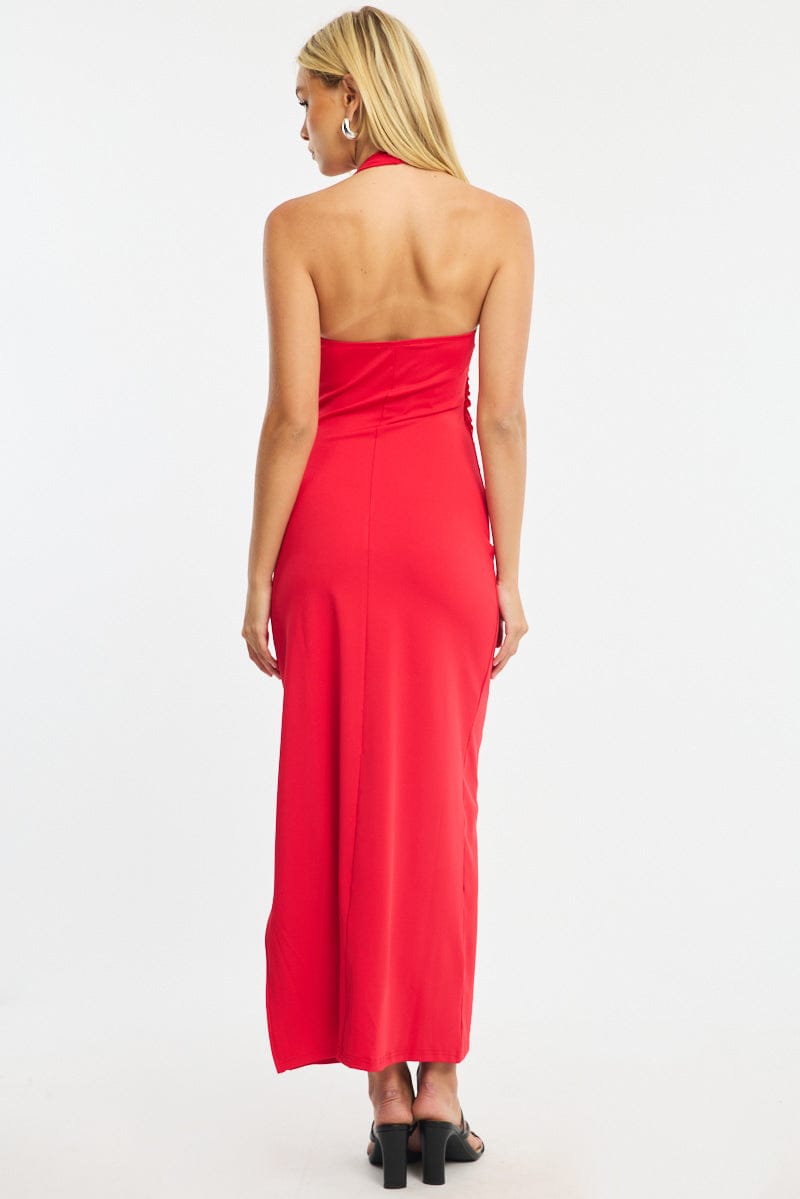 Red Maxi Dress Halter Neck for Ally Fashion