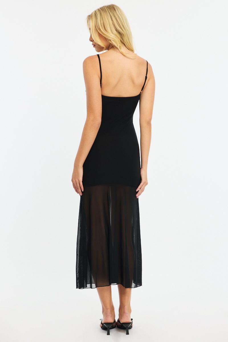 Black Midi Dress Cut Out Mesh for Ally Fashion