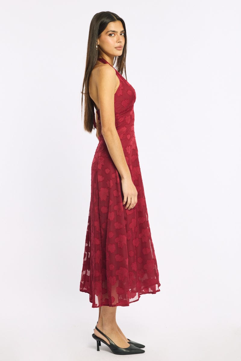Red Halter Neck Midi Dress for Ally Fashion