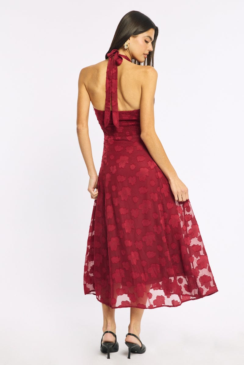 Red Halter Neck Midi Dress for Ally Fashion