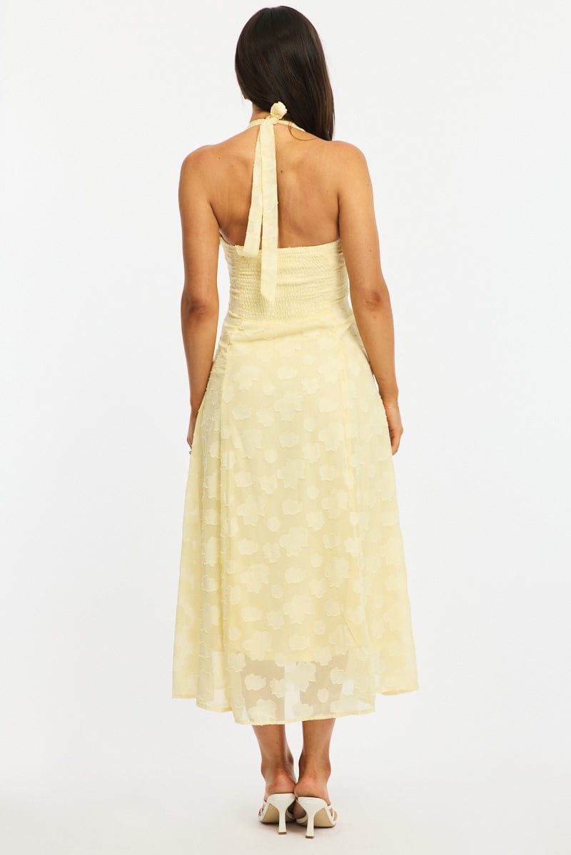 Yellow Halter Neck Midi Dress for Ally Fashion