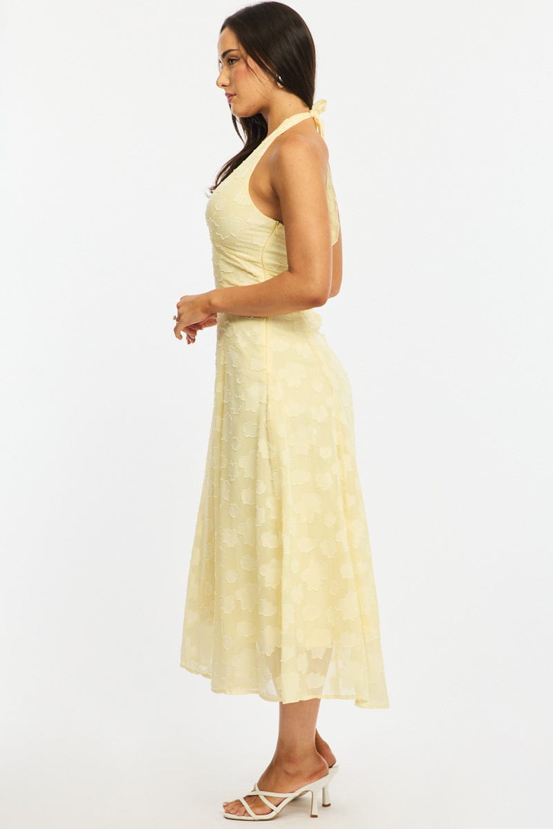 Yellow Halter Neck Midi Dress for Ally Fashion