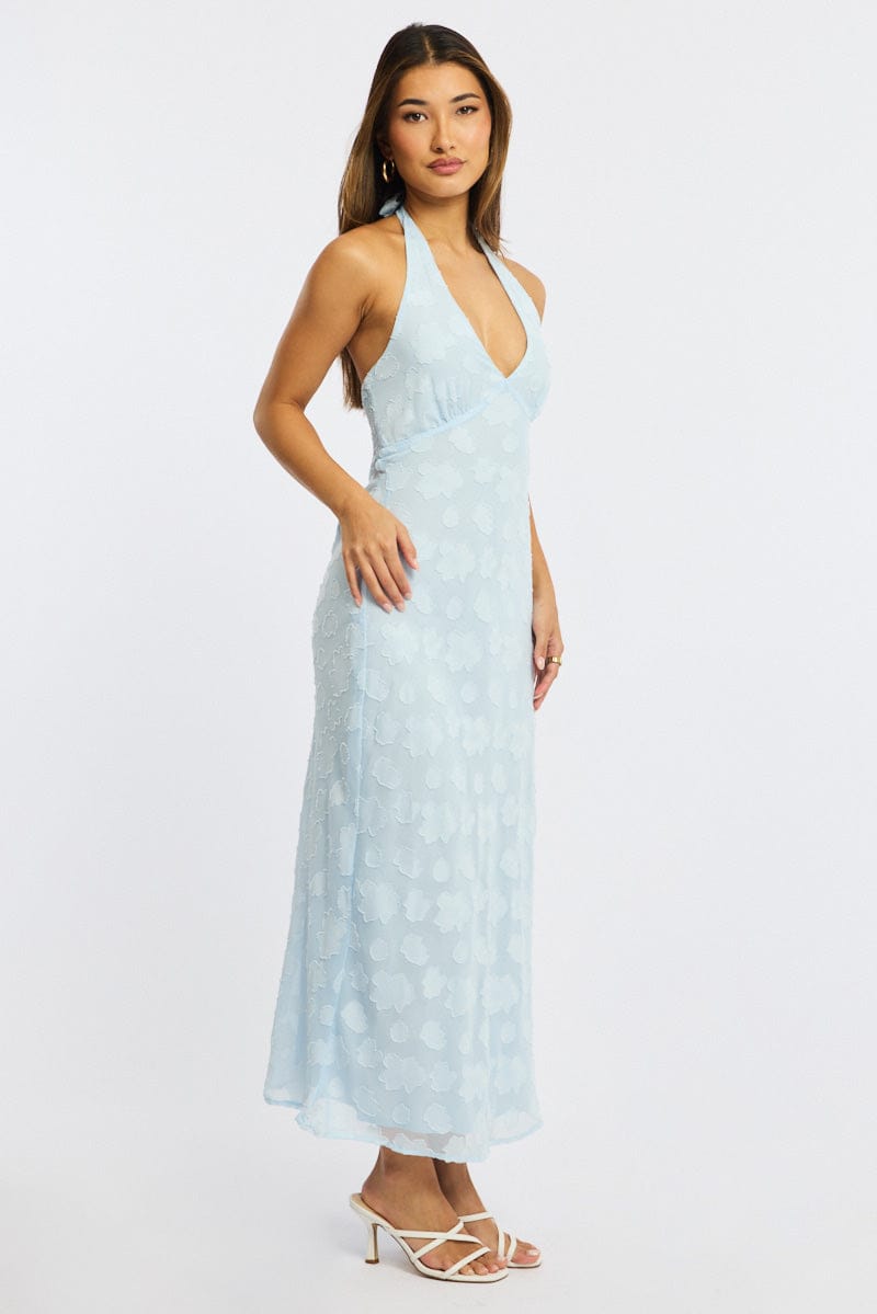 Blue Halter Neck Midi Dress for Ally Fashion