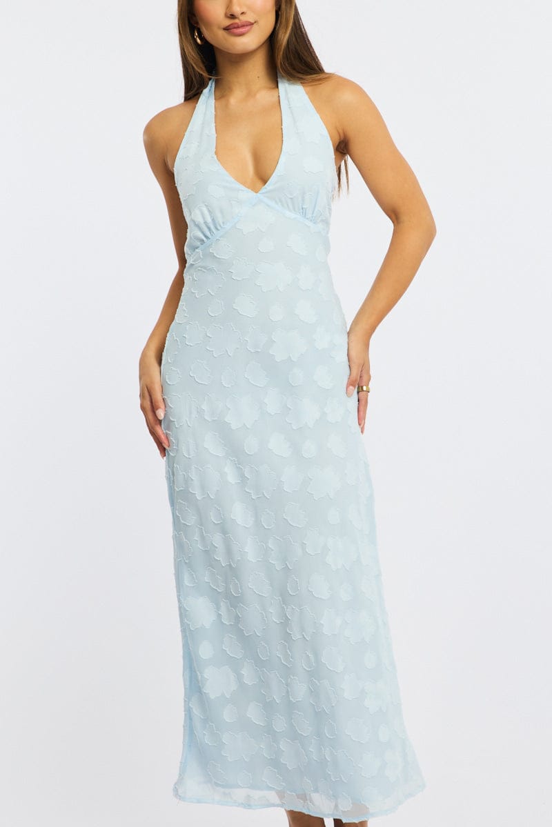 Blue Halter Neck Midi Dress for Ally Fashion