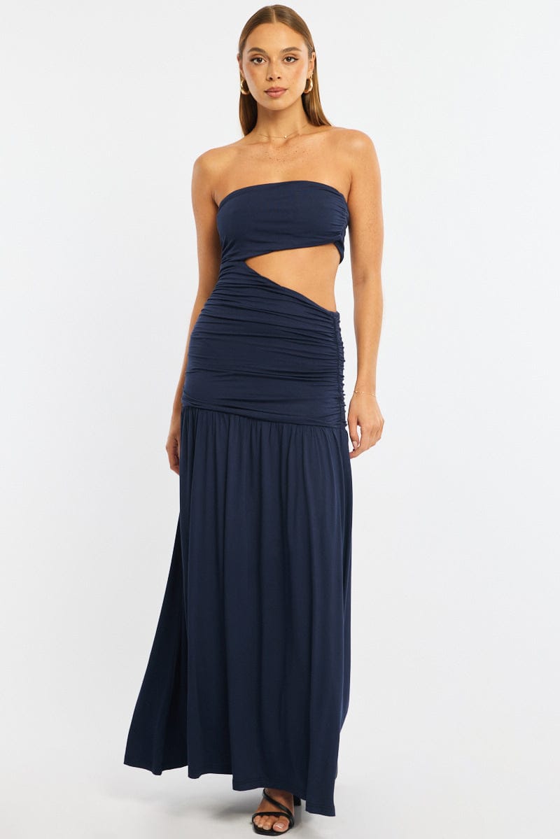 Blue Maxi Dress Cut Out for Ally Fashion