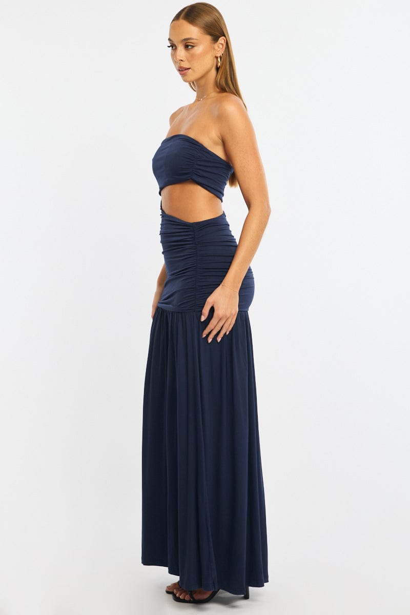Blue Maxi Dress Cut Out for Ally Fashion