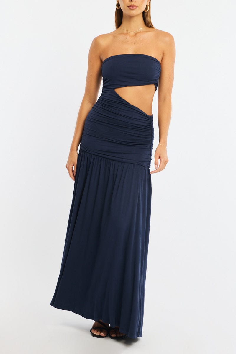 Blue Maxi Dress Cut Out for Ally Fashion