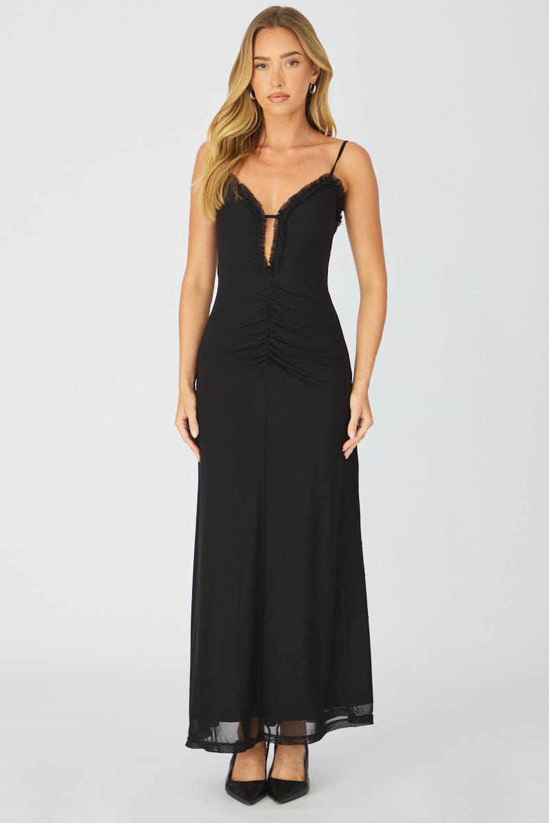 Black Maxi Dress Cut Out Detail Mesh for Ally Fashion