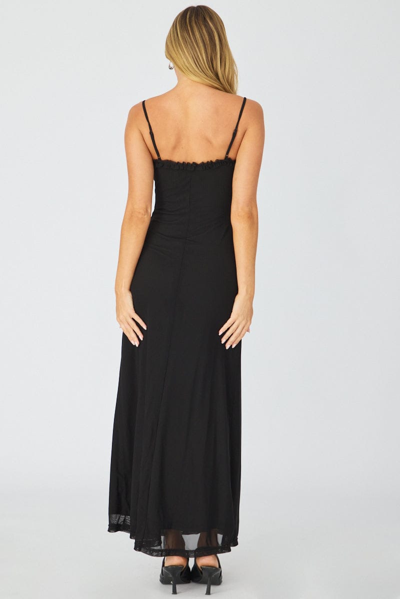 Black Maxi Dress Cut Out Detail Mesh for Ally Fashion