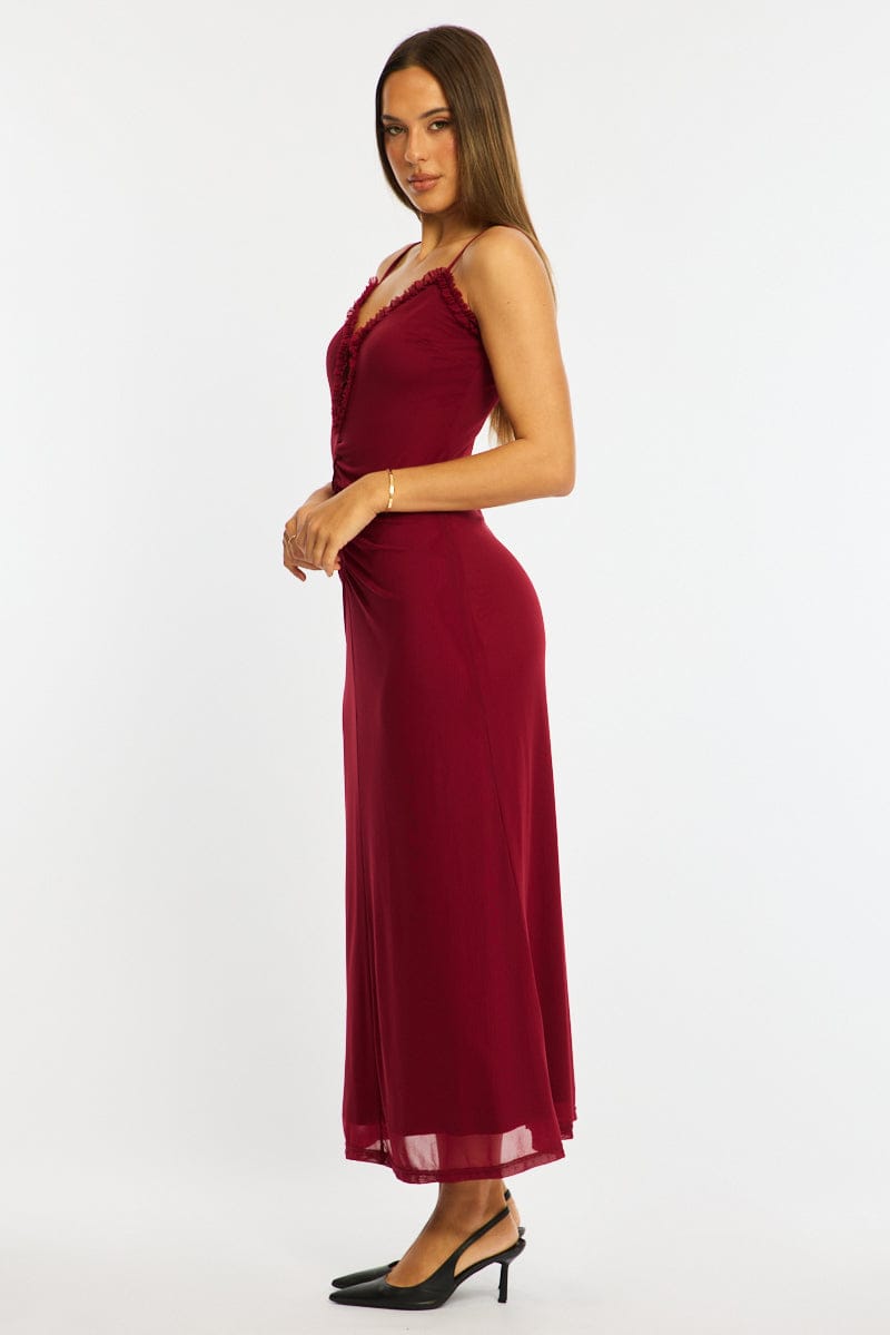 Red Maxi Dress Cut Out Detail Mesh