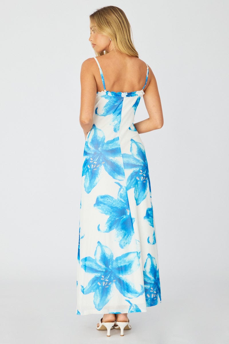 White Floral Maxi Dress Cut Out Detail Mesh for Ally Fashion