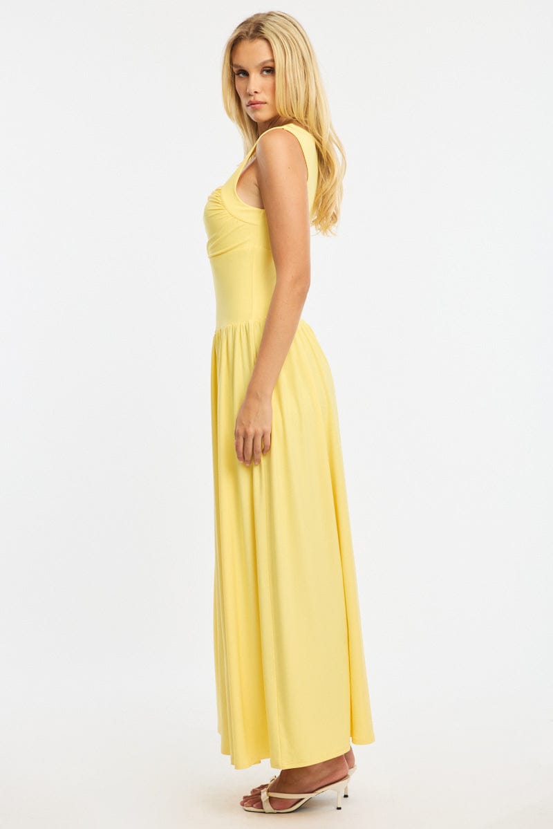 Yellow Maxi Dress Square Neck for Ally Fashion