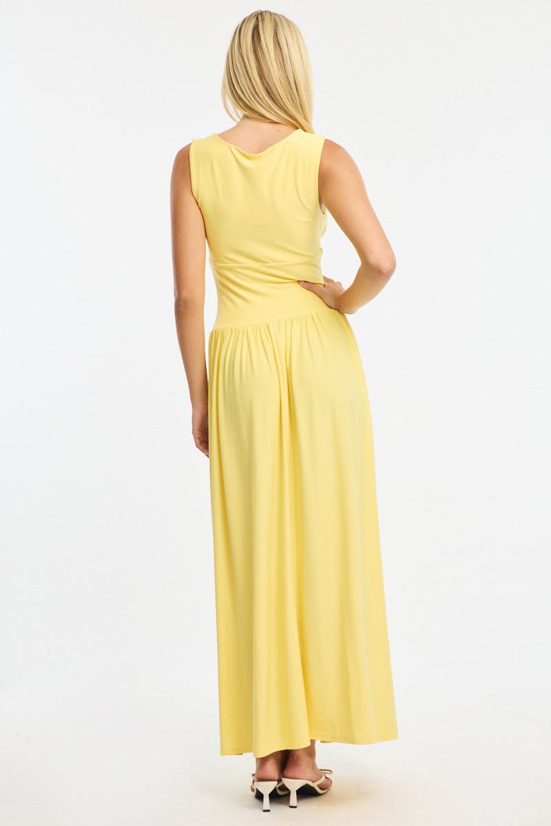 Yellow Maxi Dress Square Neck for Ally Fashion
