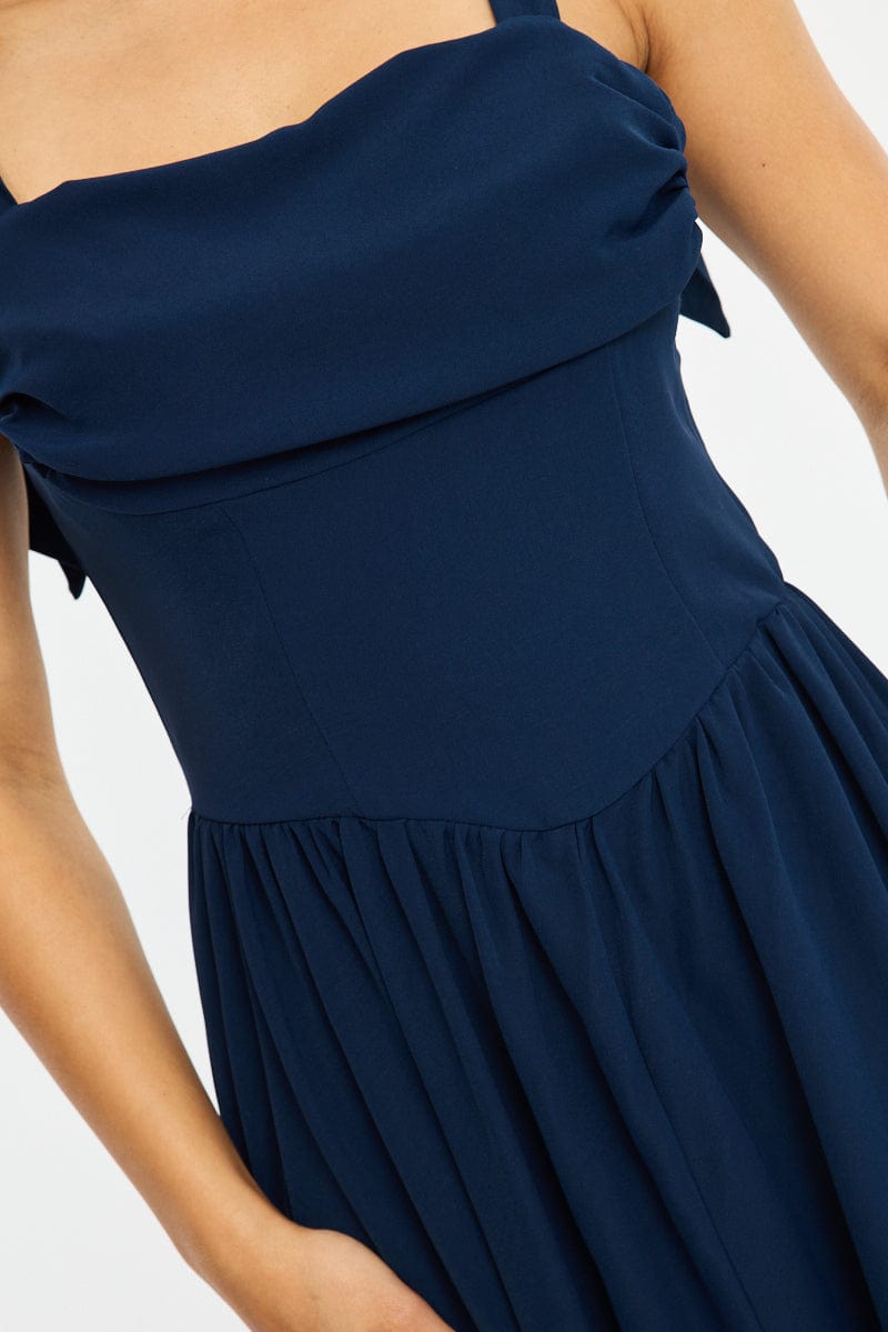 Blue Maxi Dress Tie Shoulder