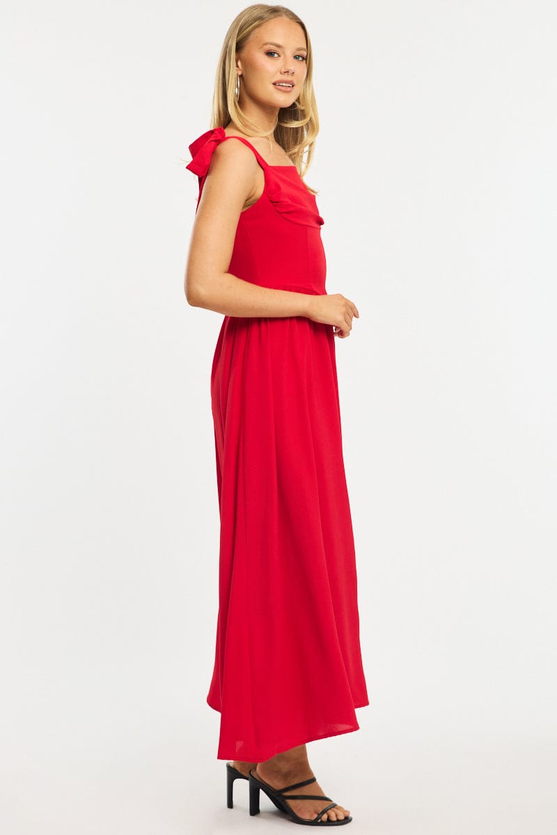 Red Maxi Dress Tie Shoulder | Ally Fashion Red Maxi Dress Tie Shoulder | Ally Fashion