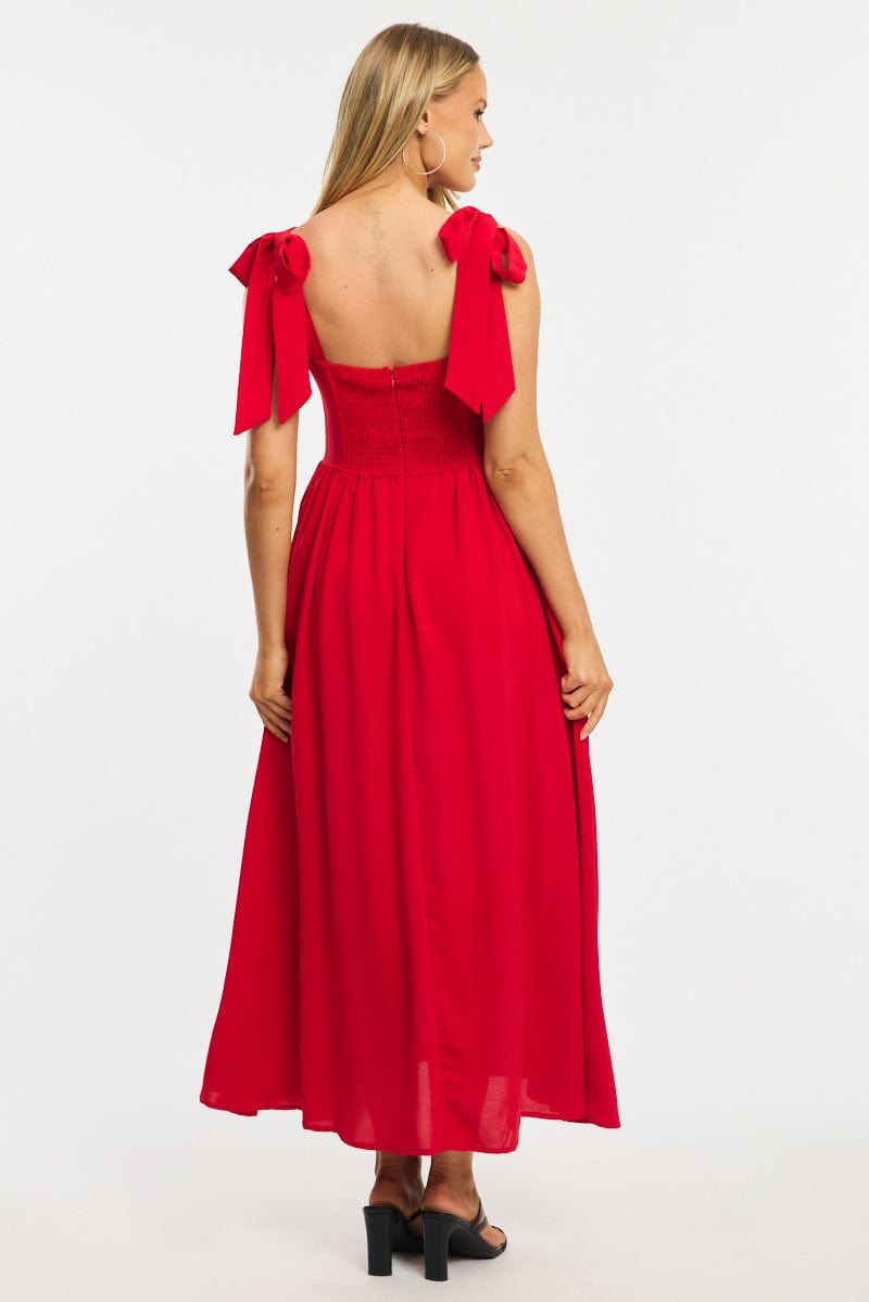 Red Maxi Dress Tie Shoulder for Ally Fashion