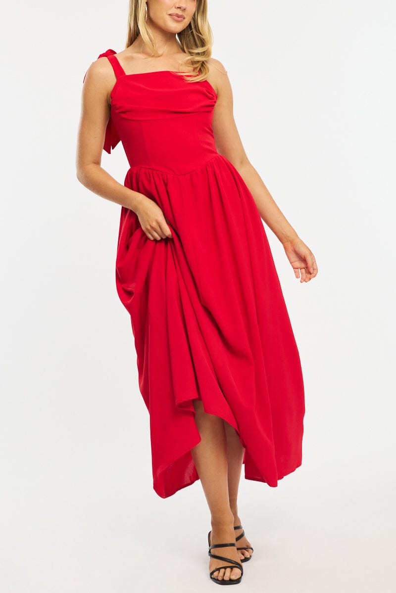 Red Maxi Dress Tie Shoulder | Ally Fashion Red Maxi Dress Tie Shoulder | Ally Fashion