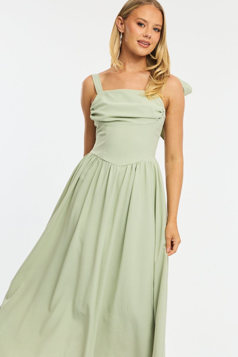 slim fit dress slacks Fable Plus Size Pastel Green Long Sleeve Evening Dress– Hello Curve main image 0