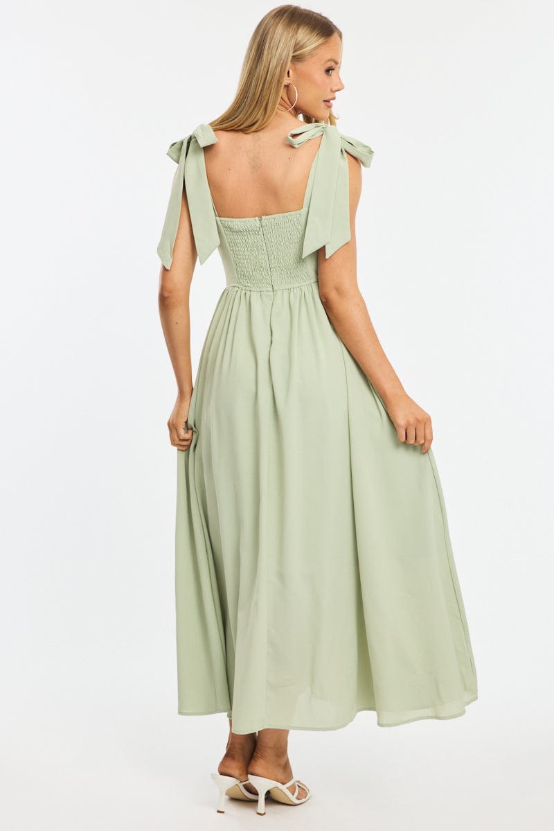 Green Maxi Dress Tie Shoulder | Ally Fashion Green Maxi Dress Tie Shoulder | Ally Fashion