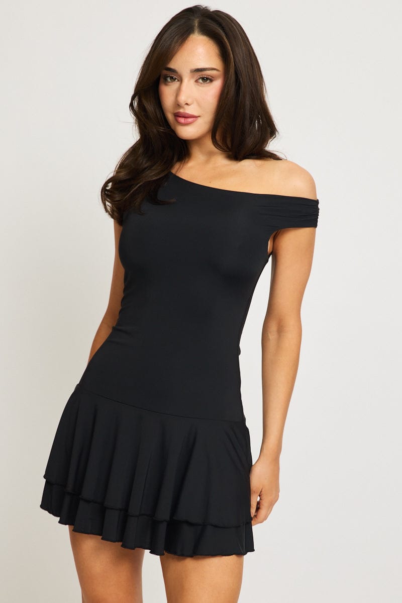 Black Mini Dress Off Shoulder for Ally Fashion
