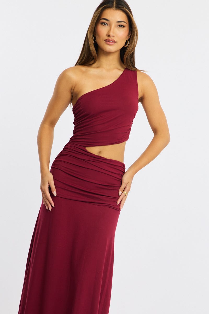 Red One Shoulder Dress Cut Out Detail