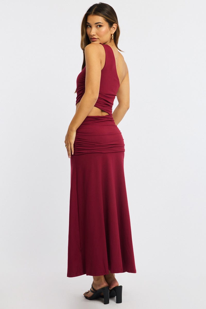 Red One Shoulder Dress Cut Out Detail for Ally Fashion