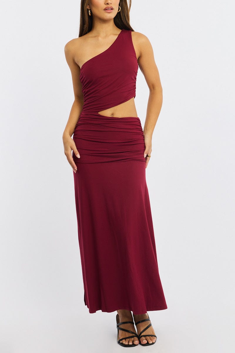 Red One Shoulder Dress Cut Out Detail for Ally Fashion
