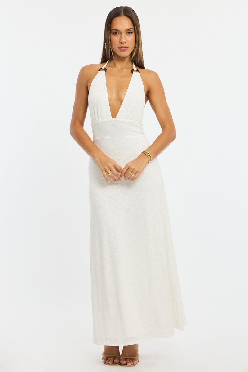 White Maxi Dress Halter Neck for Ally Fashion