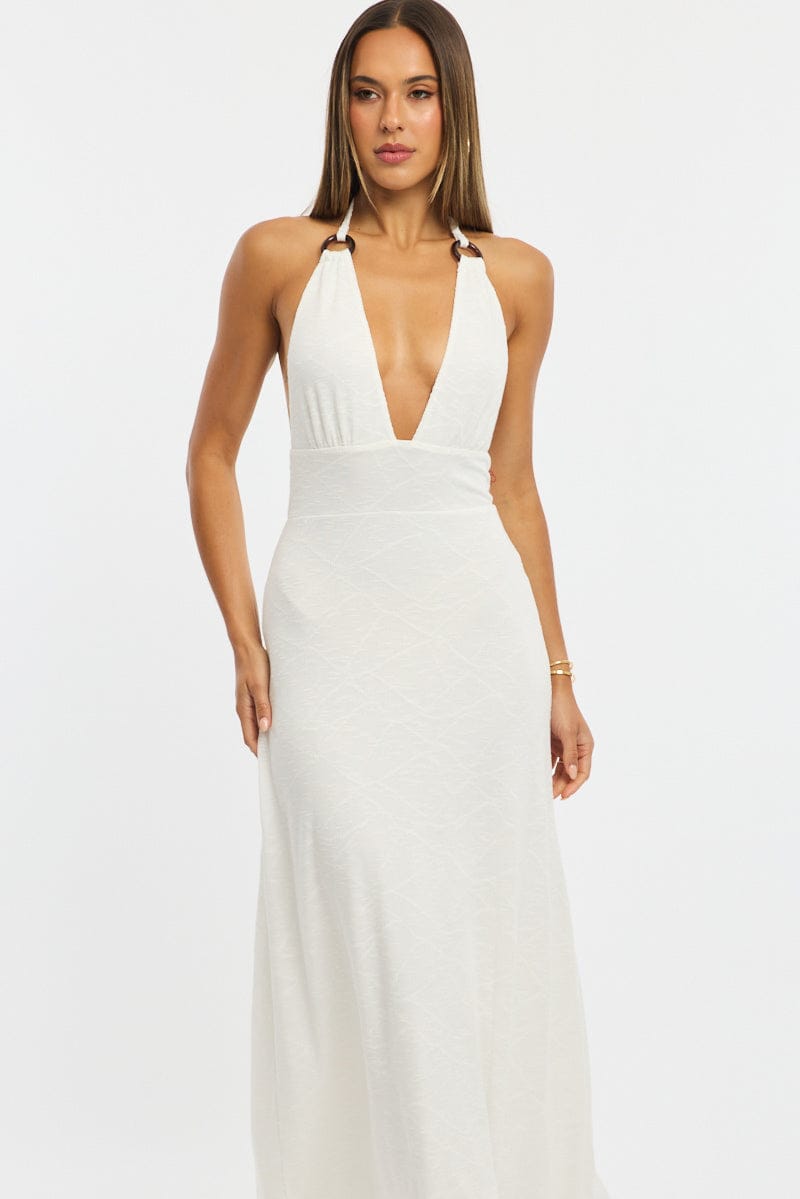White Maxi Dress Halter Neck for Ally Fashion