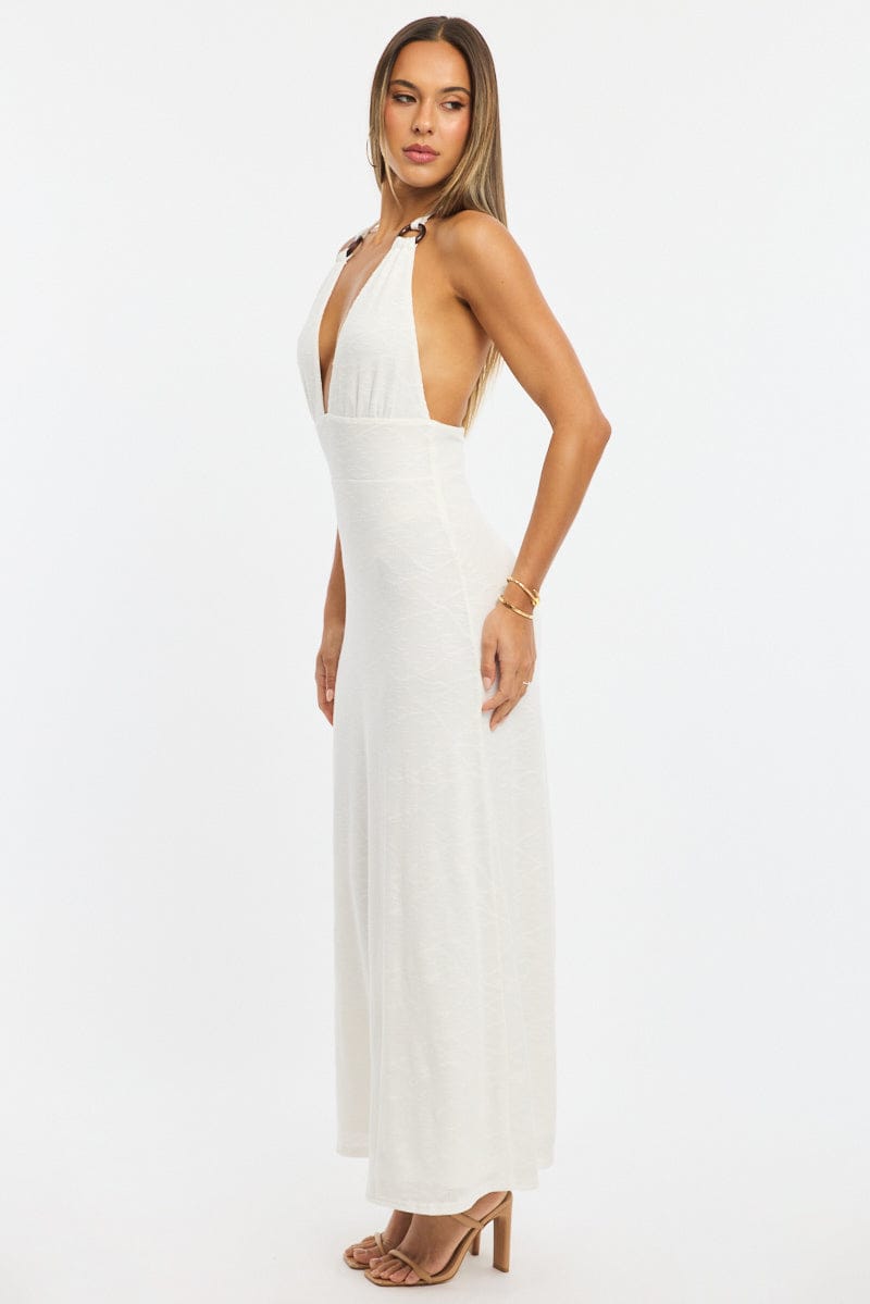 White Maxi Dress Halter Neck for Ally Fashion