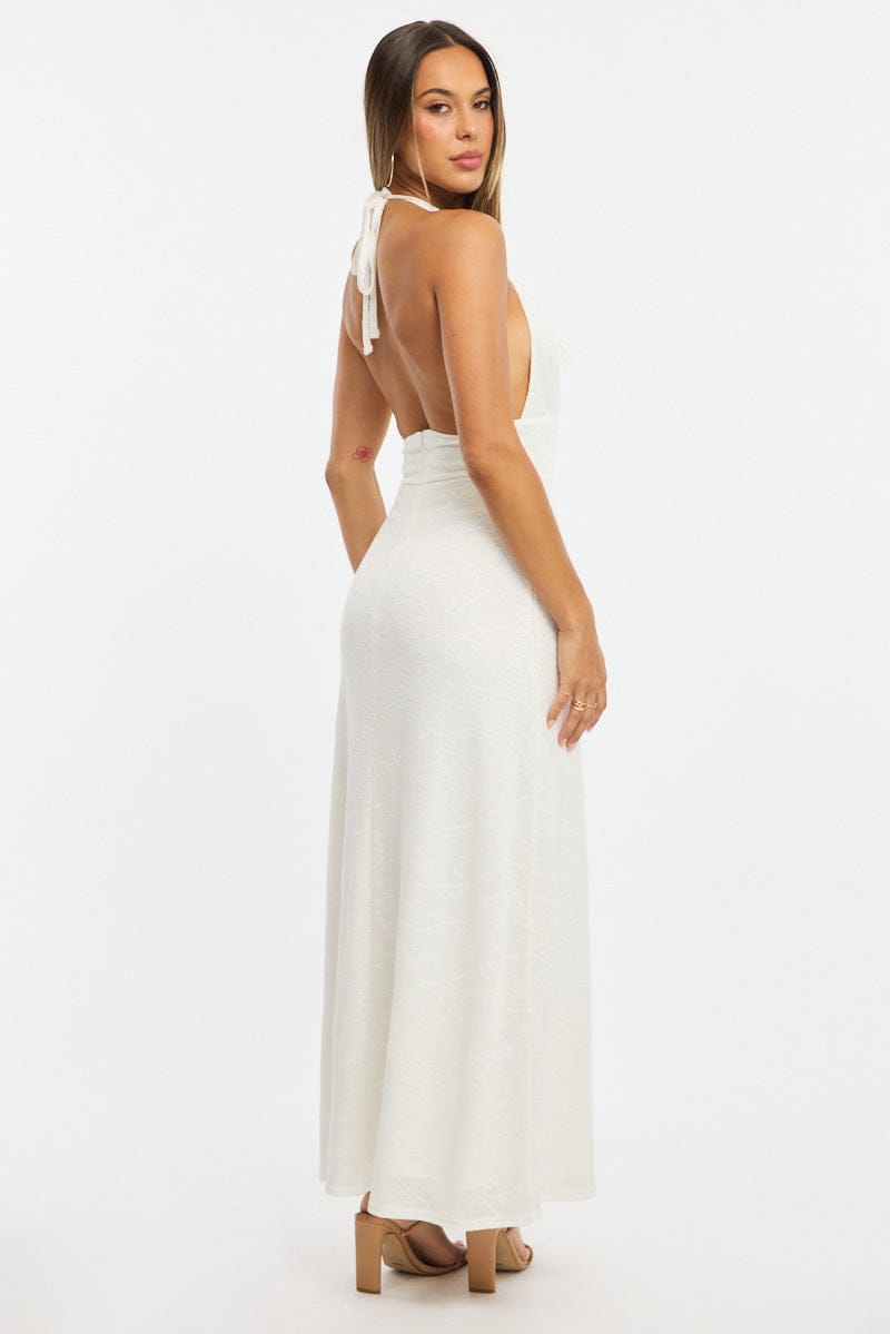 White Maxi Dress Halter Neck for Ally Fashion