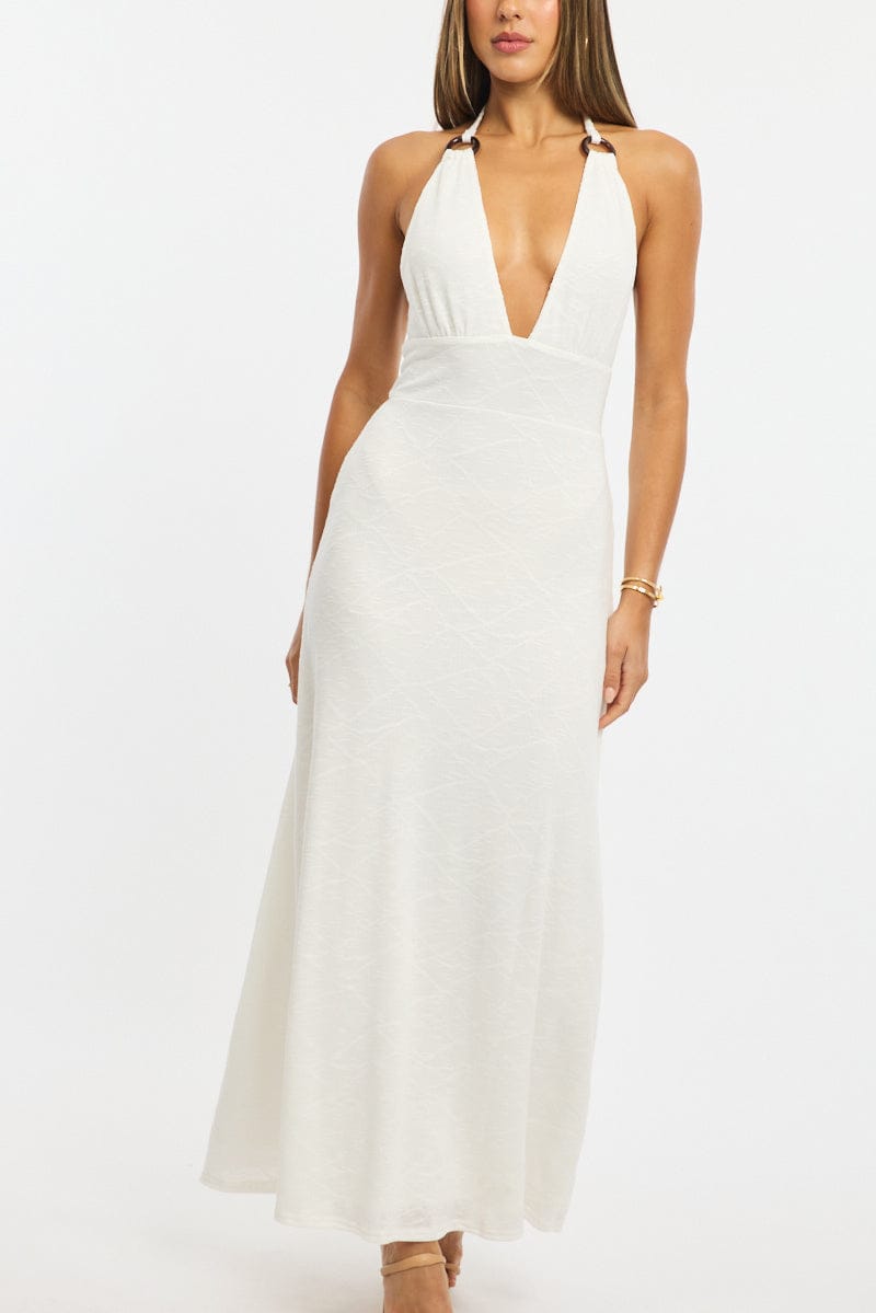 White Maxi Dress Halter Neck for Ally Fashion