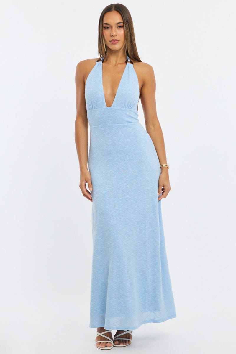 Blue Maxi Dress Halter Neck for Ally Fashion
