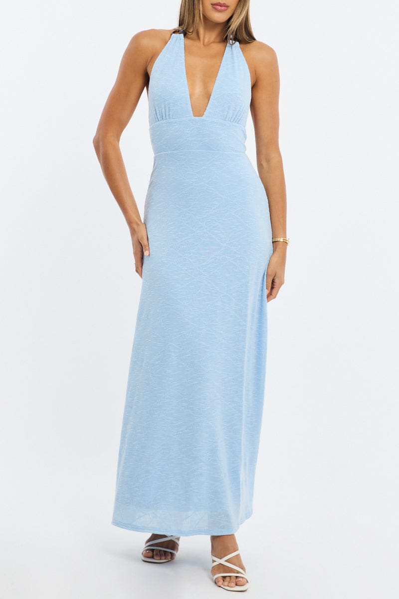 Blue Maxi Dress Halter Neck