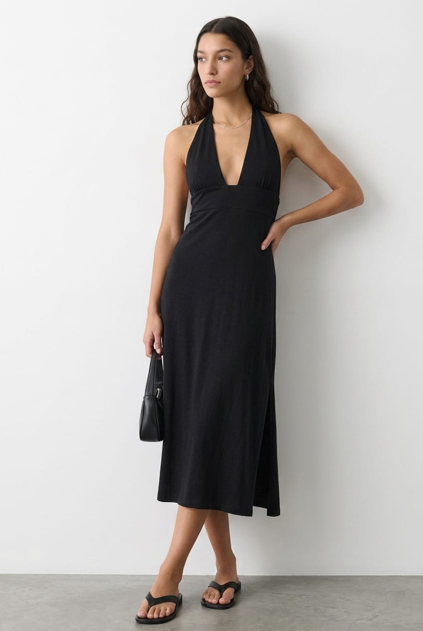 Black Maxi Dress Halter Neck for Ally Fashion